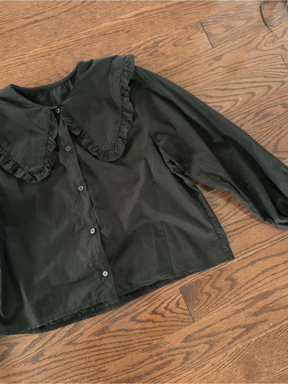 Women's Black Ruffle Collar Button-Front - Picture 3 of 7